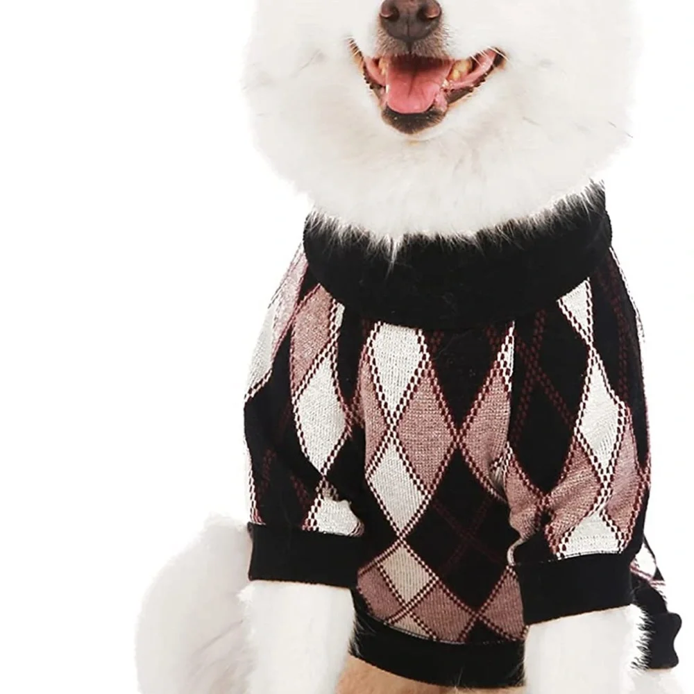 Soft Warm argyle knit winter Sweater clothes for dogs puppy- Large